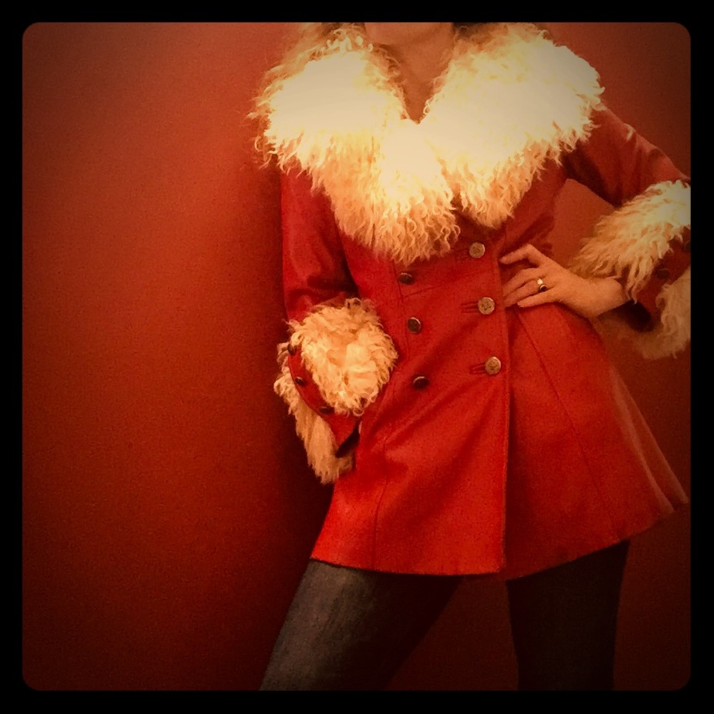 Vintage red leather and sheepskin jacket.